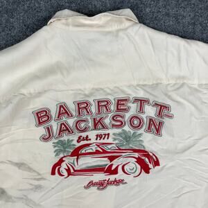 Barrett Jackson Shirt Mens 2XL Cream Rayon Embroidered Short Sleeve